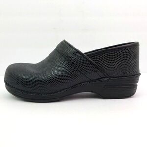 Dansko Moray Clogs EU 34 (Size 4)‎ Black Embossed Leather Slip On NEW